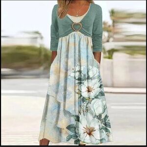 Twofer Green Floral Print Maxi Dress